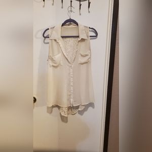 Lush, sleeveless, cream, blouse. Size Large.